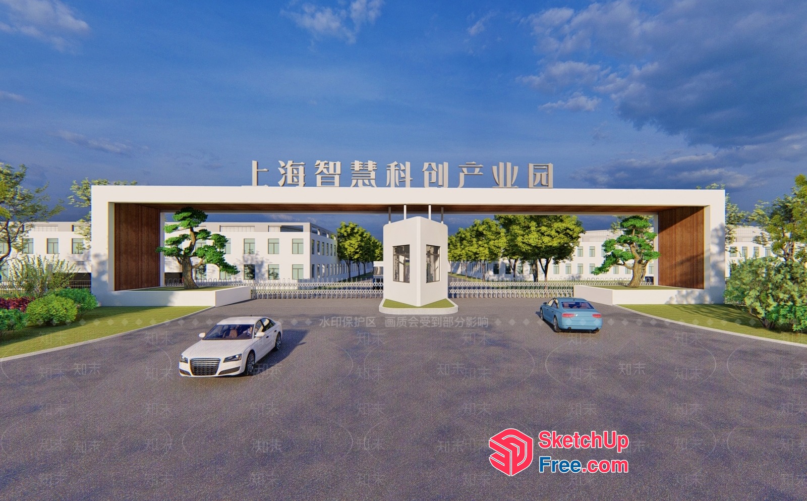Entrance To A Modern Chinese Community Center 3D SketchUp File