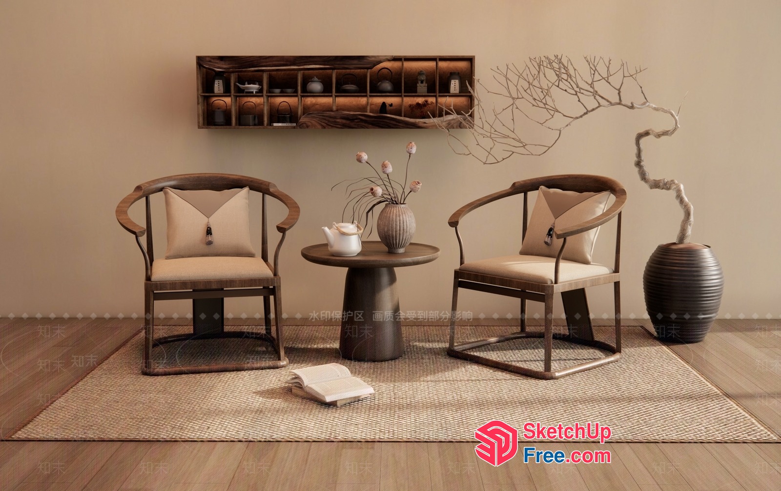 Elegant Traditional Chinese Style Living Room 3D SketchUp File