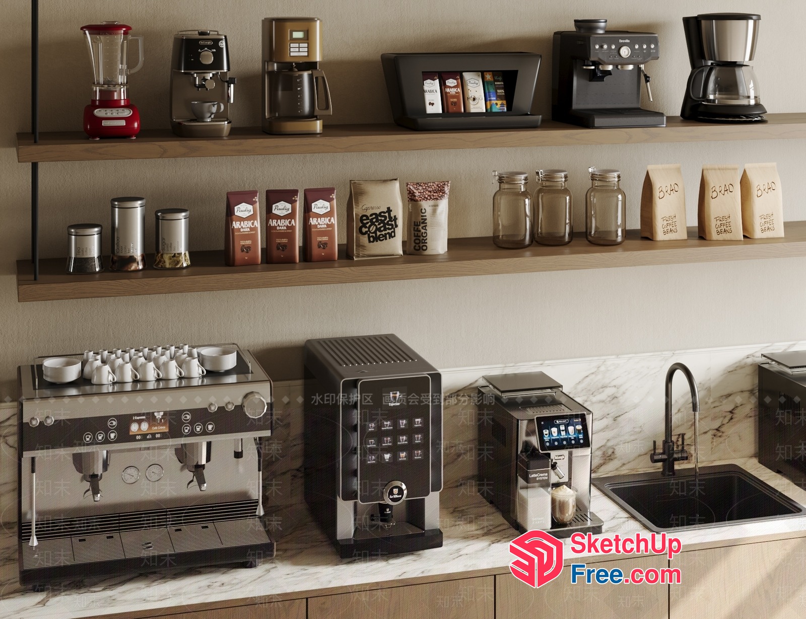 Coffee Machine And Coffee Accessories Display 3D SketchUp File