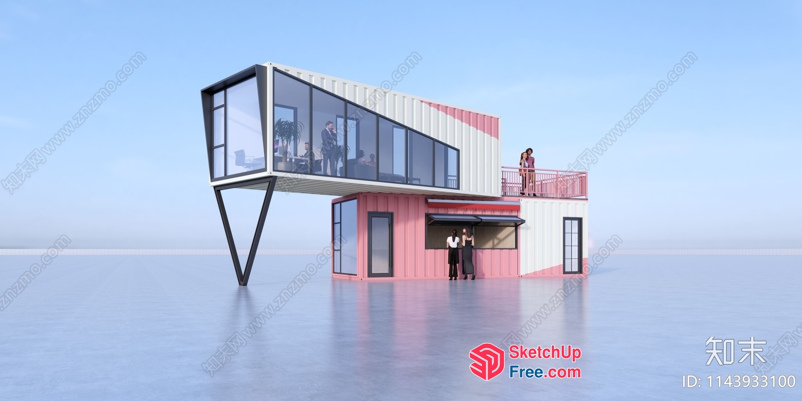 Futuristic Container House With Glass Balcony 3D SketchUp File