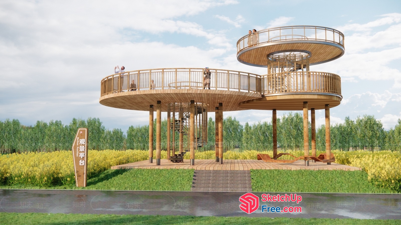 Modern Wooden Observation Deck 3D SketchUp File