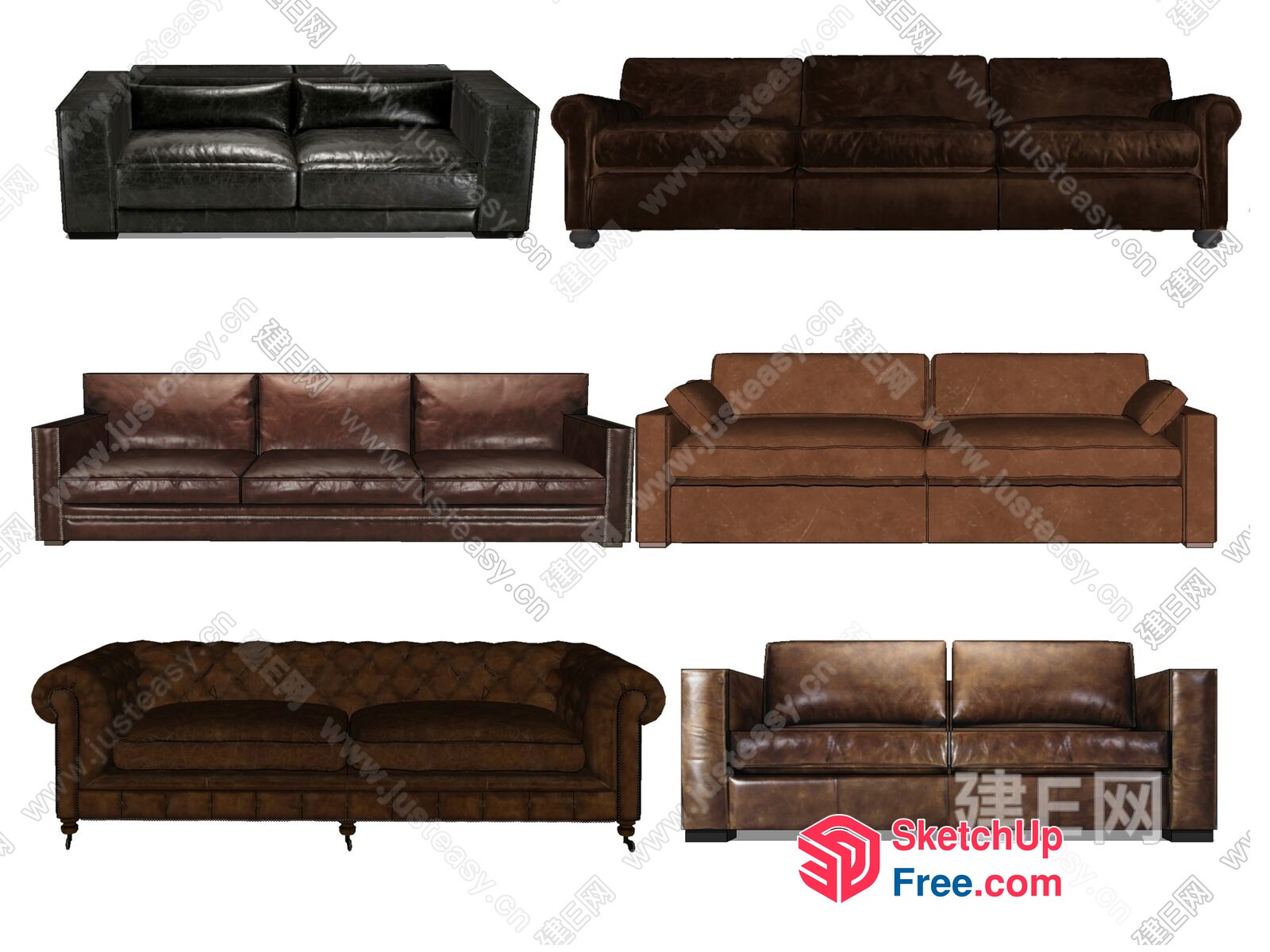 Six Leather Sofa Styles 3D SketchUp File