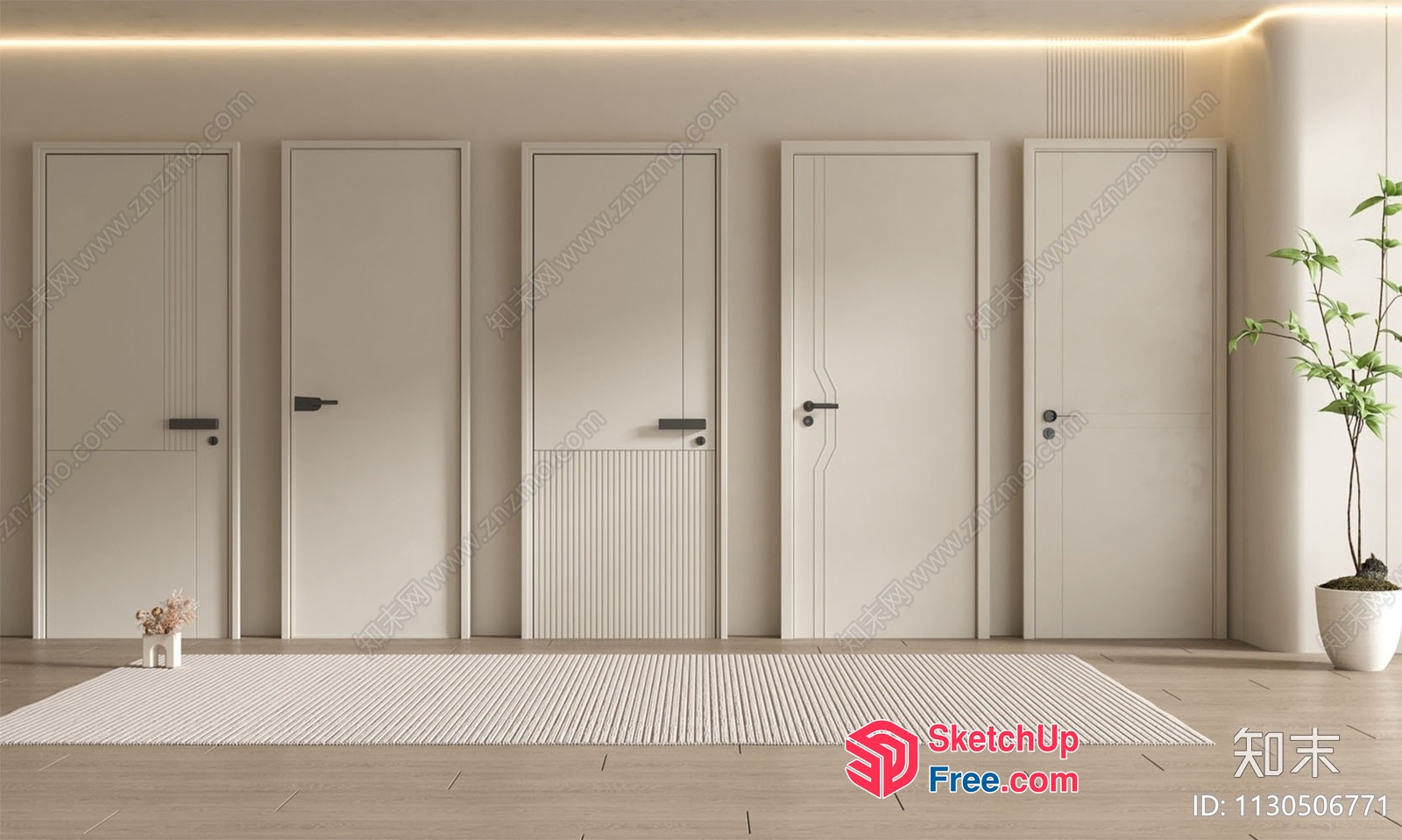 Modern White Doors With Sleek Black Hardware 3D SketchUp File