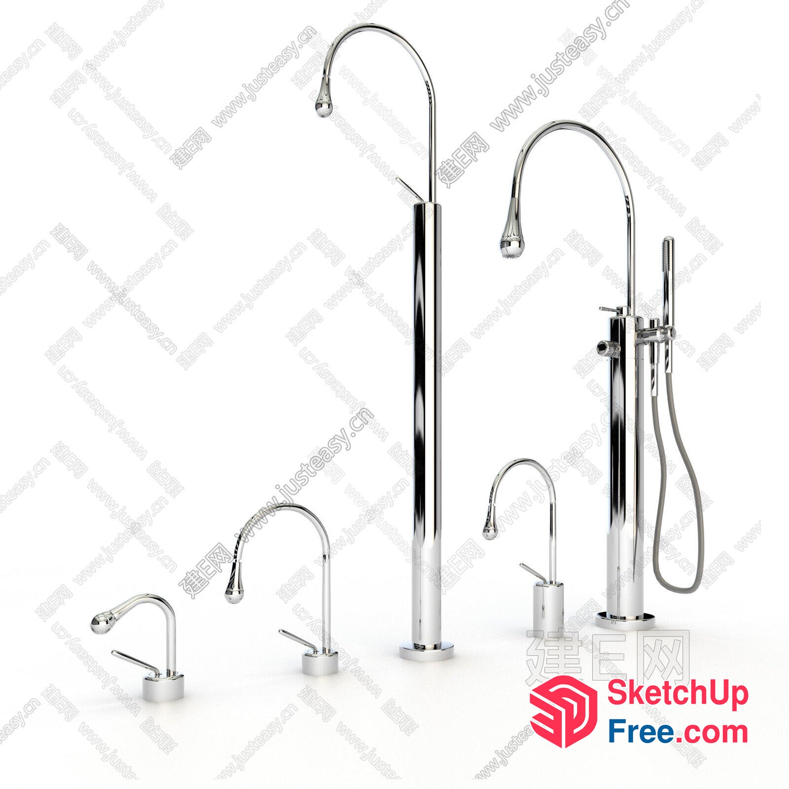 Elegant And Modern Silver Faucet Set 3D SketchUp File