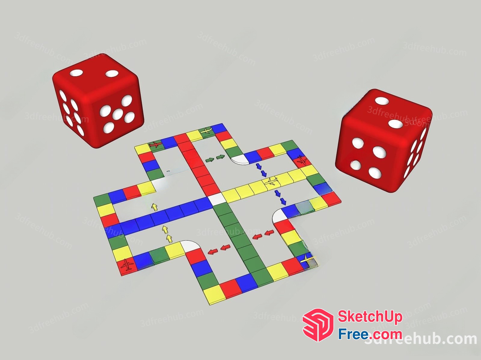 Colorful Board Game And Two Red Dice 3D SketchUp File