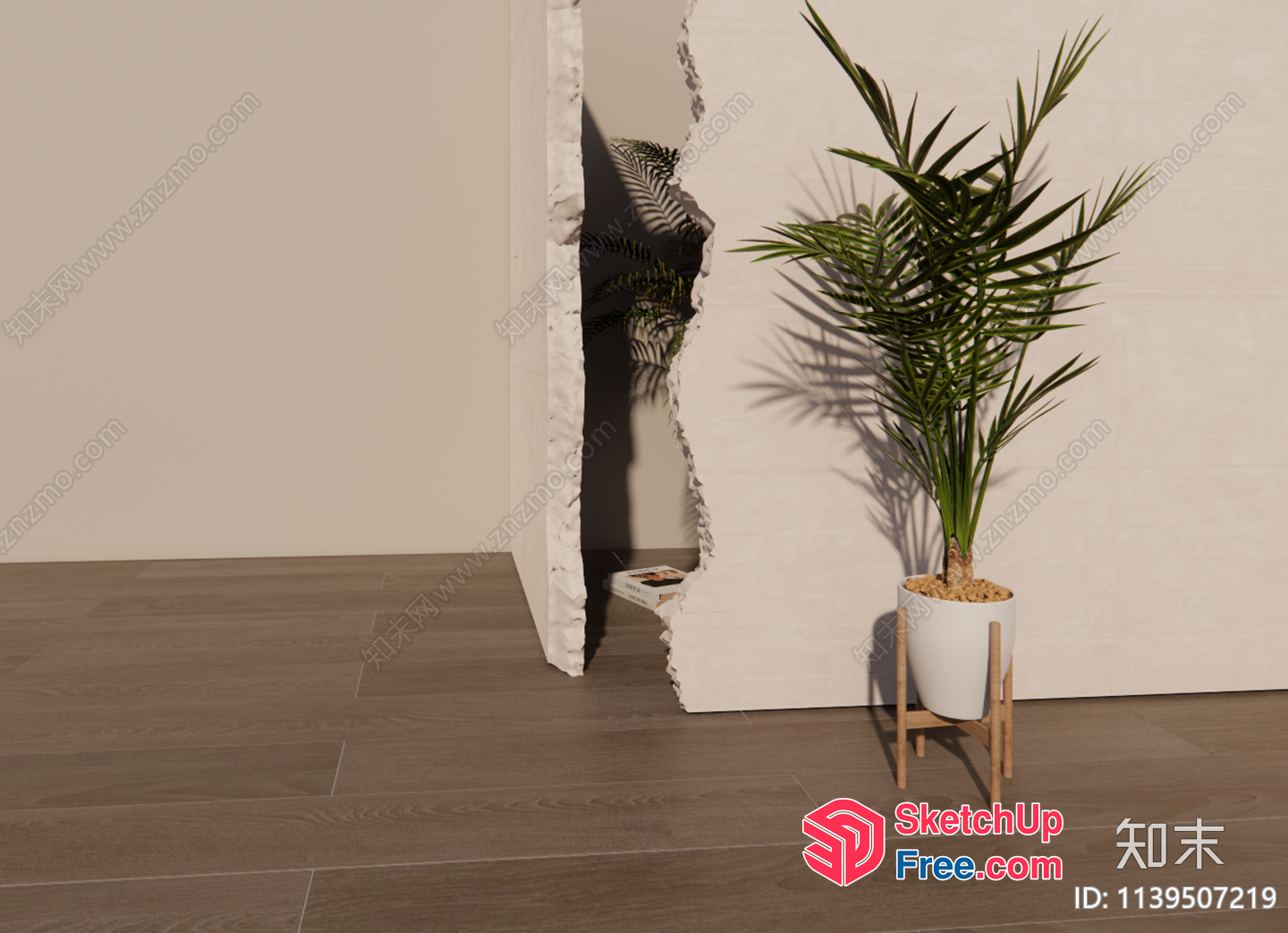 Potted Plant In A Room With A Hole In The Wall 3D SketchUp File