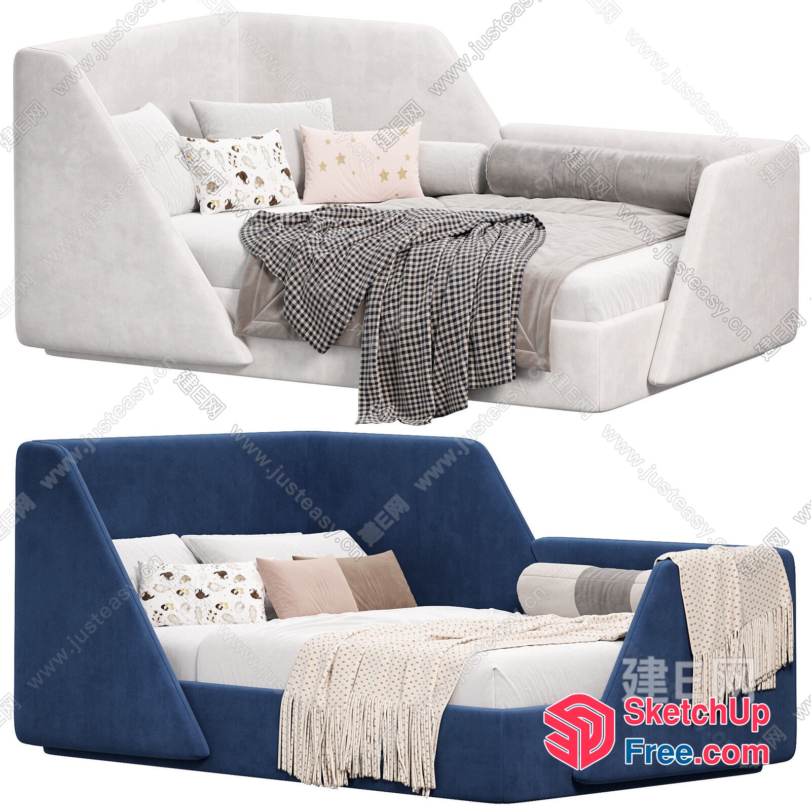 Modern Sofa Designs With Pillows And Blankets 3D SketchUp File