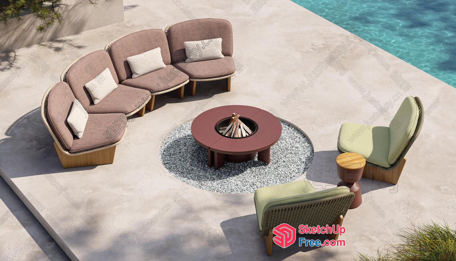 Outdoor Furniture Set With Fire Pit 3D SketchUp File
