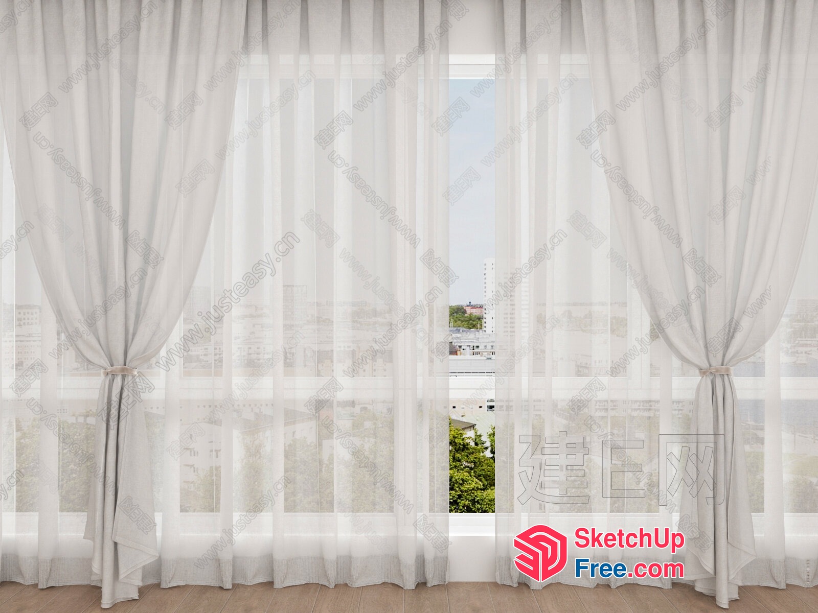 Elegant White Curtain Design With City View 3D SketchUp File
