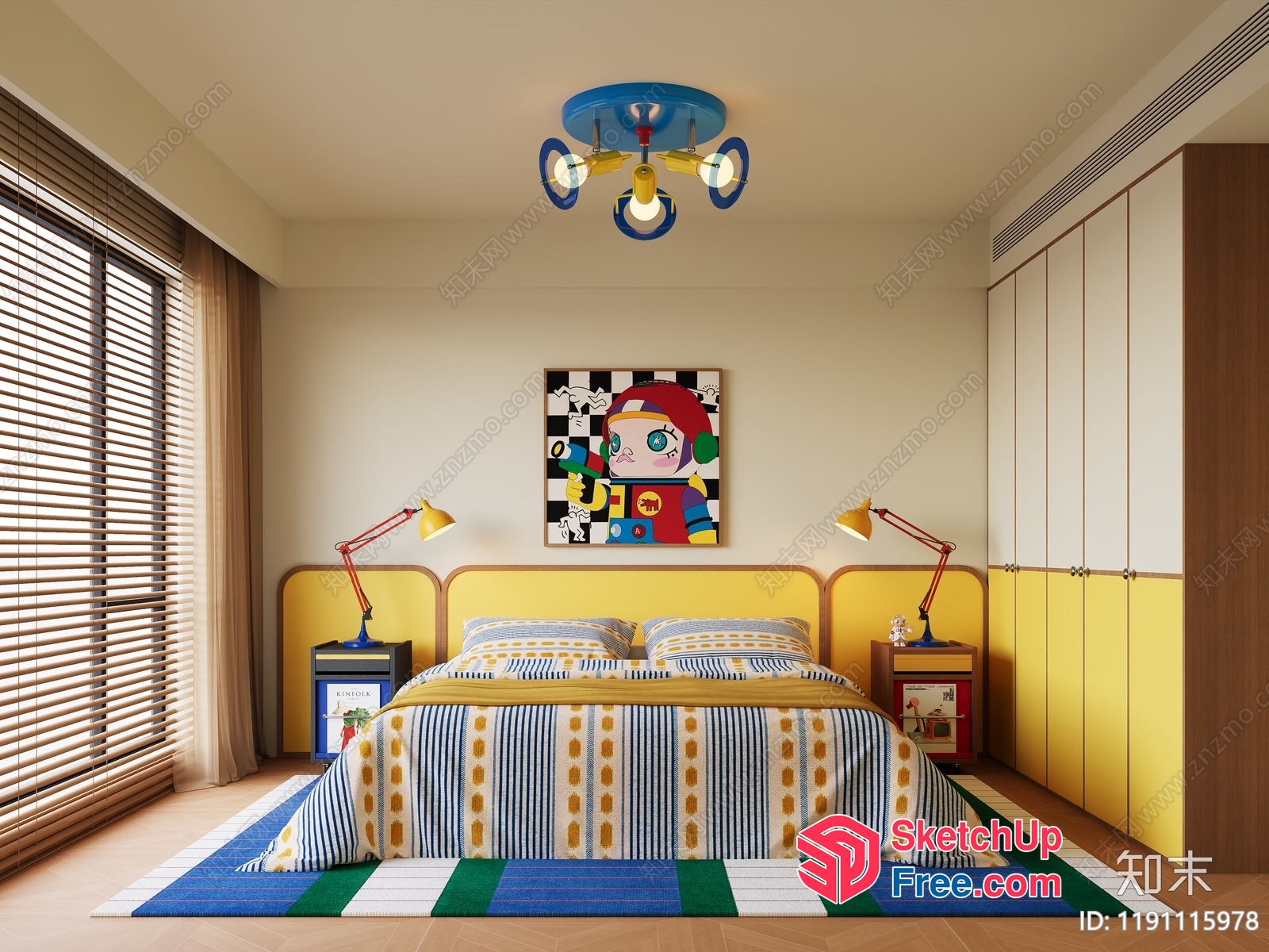 Vibrant Colorful Modern Japanese Style Bedroom 3D SketchUp File