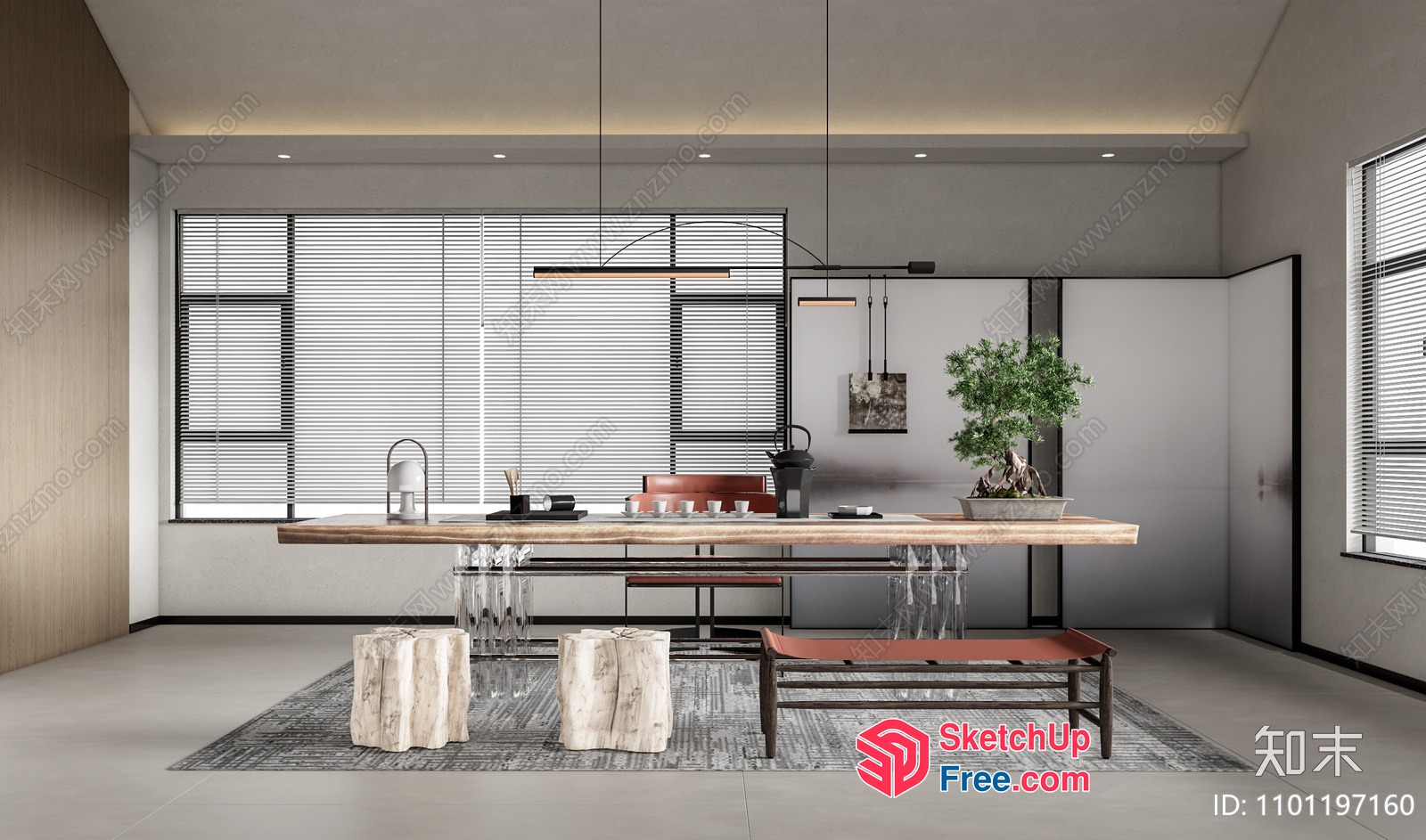 Modern Office Space With Sleek Furniture And Natural Elements 3D SketchUp File