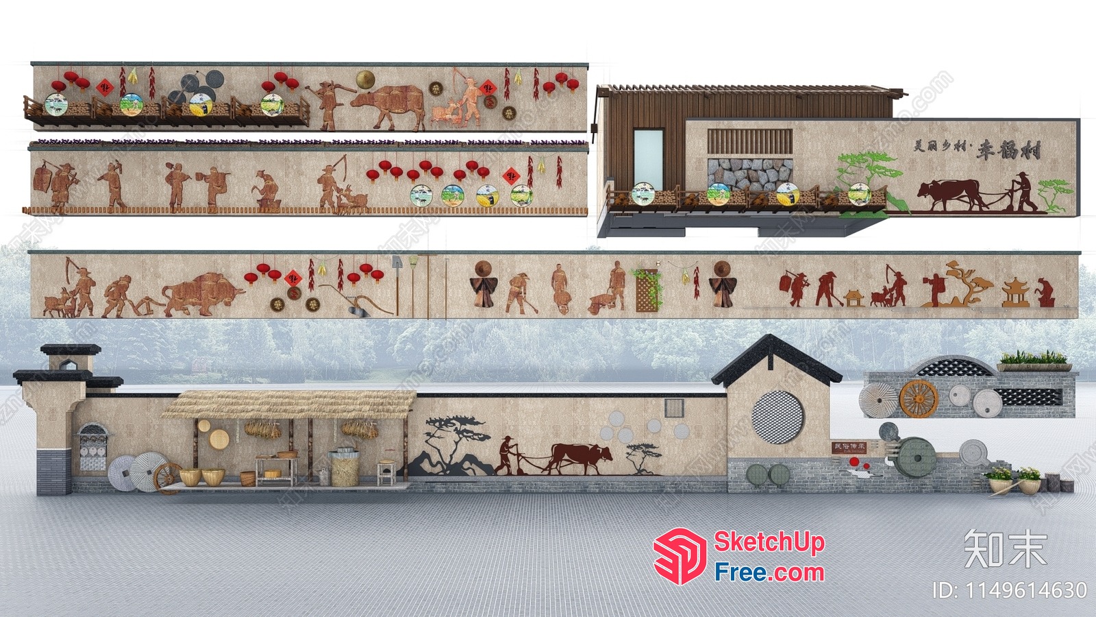 Decorative Wall Art With Asian-Inspired Scenes 3D SketchUp File