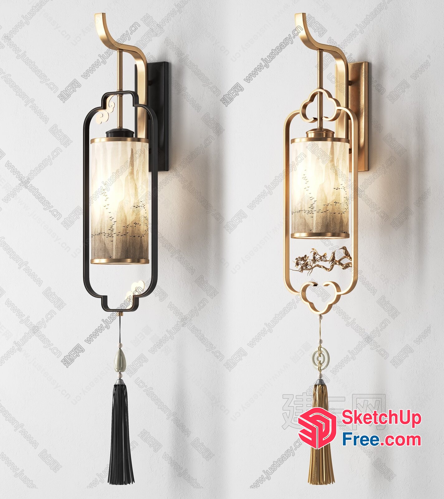 Elegant Gold And Black Wall Sconces With Tassels 3D SketchUp File