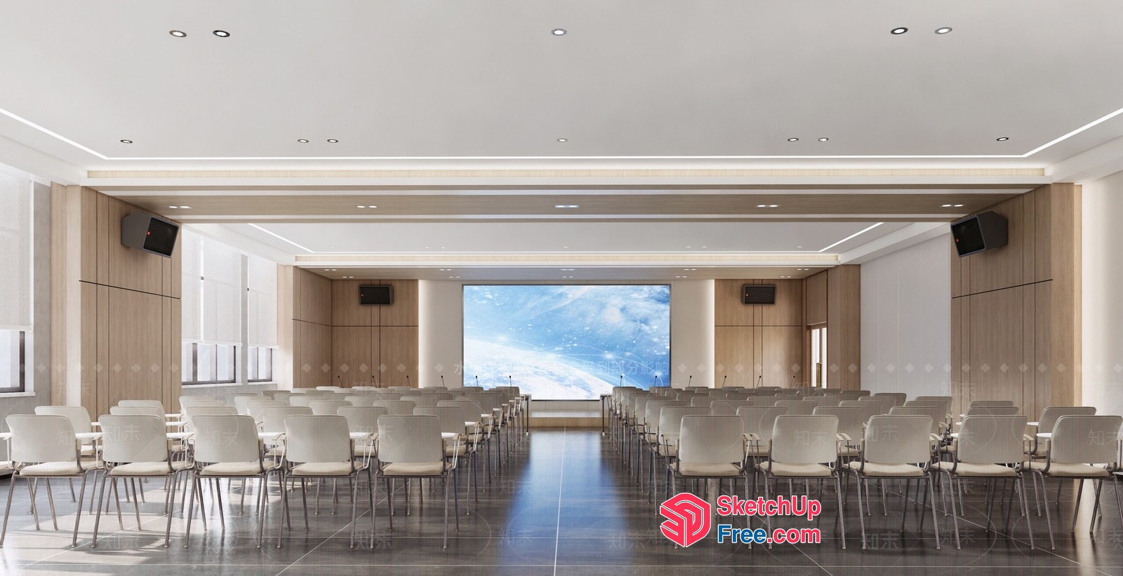 Spacious Modern Conference Room With Large Screen And Comfortable Seating 3D SketchUp File
