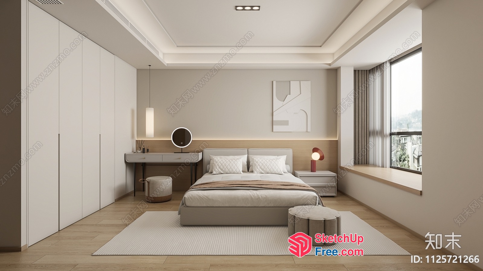 Minimalist Japanese Style Bedroom With Natural Light 3D SketchUp File
