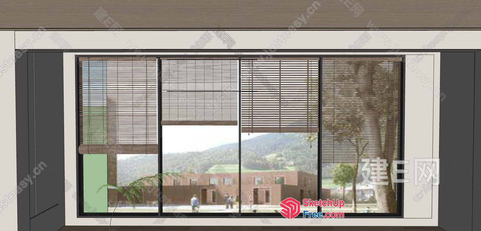 Large Glass Window With Blinds And View Of Building 3D SketchUp File