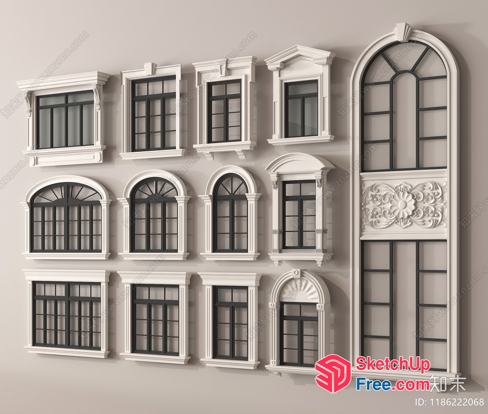 Classic Window Frames In European Style 3D SketchUp File