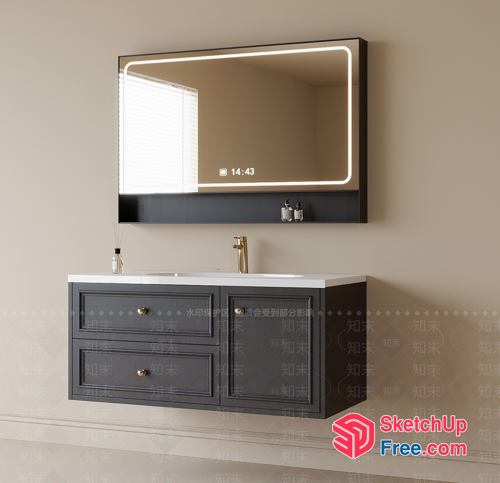 Modern Bathroom Vanity With Mirror And Sink 3D SketchUp File
