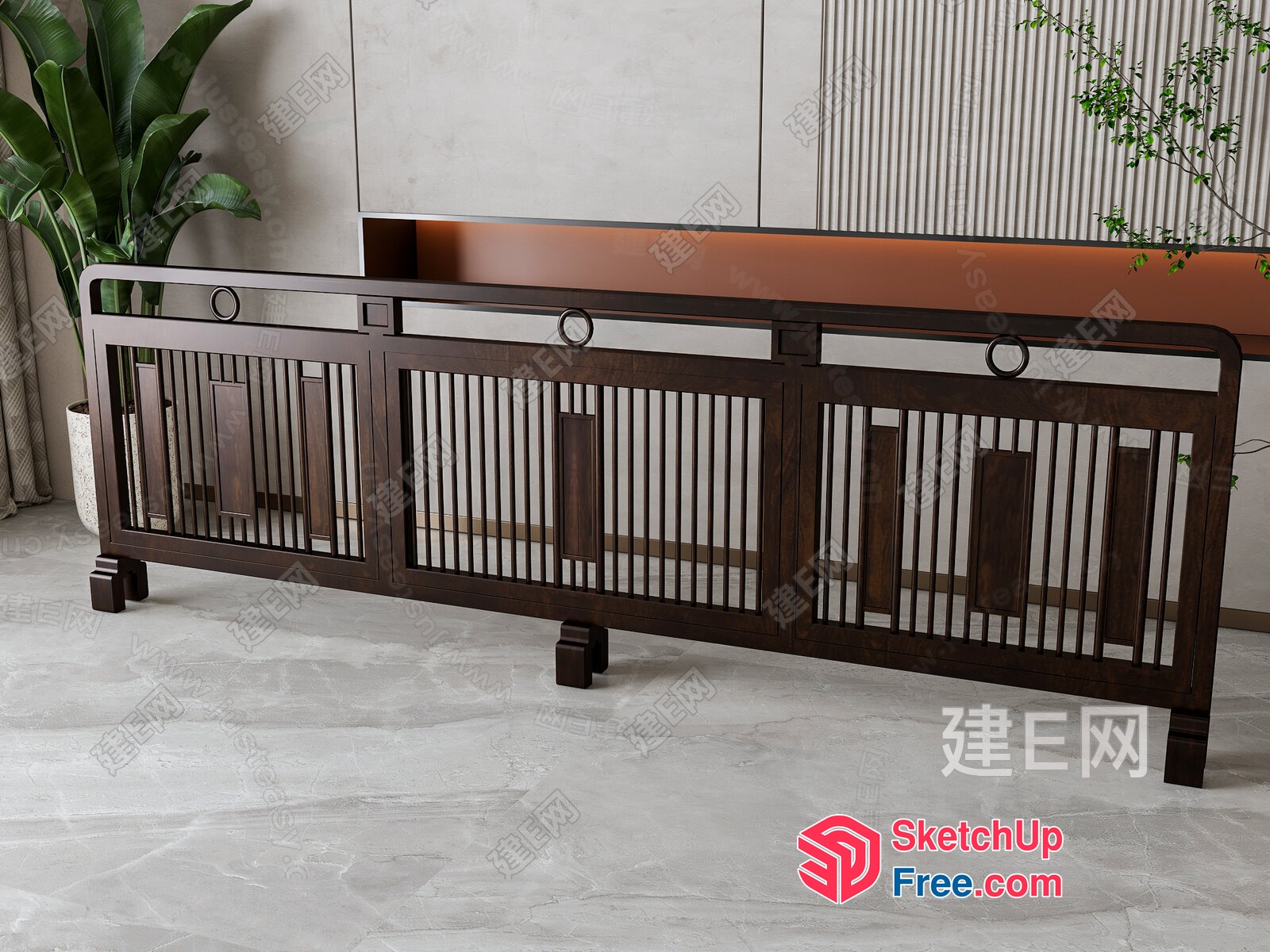 Modern Dark Wood Partition Screen 3D SketchUp File