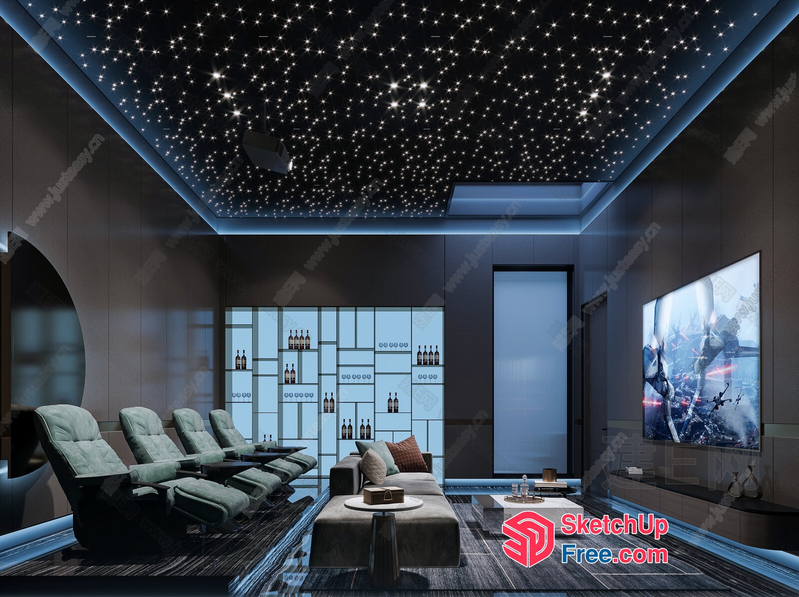 Luxurious Modern Home Theater Interior Design 3D SketchUp File