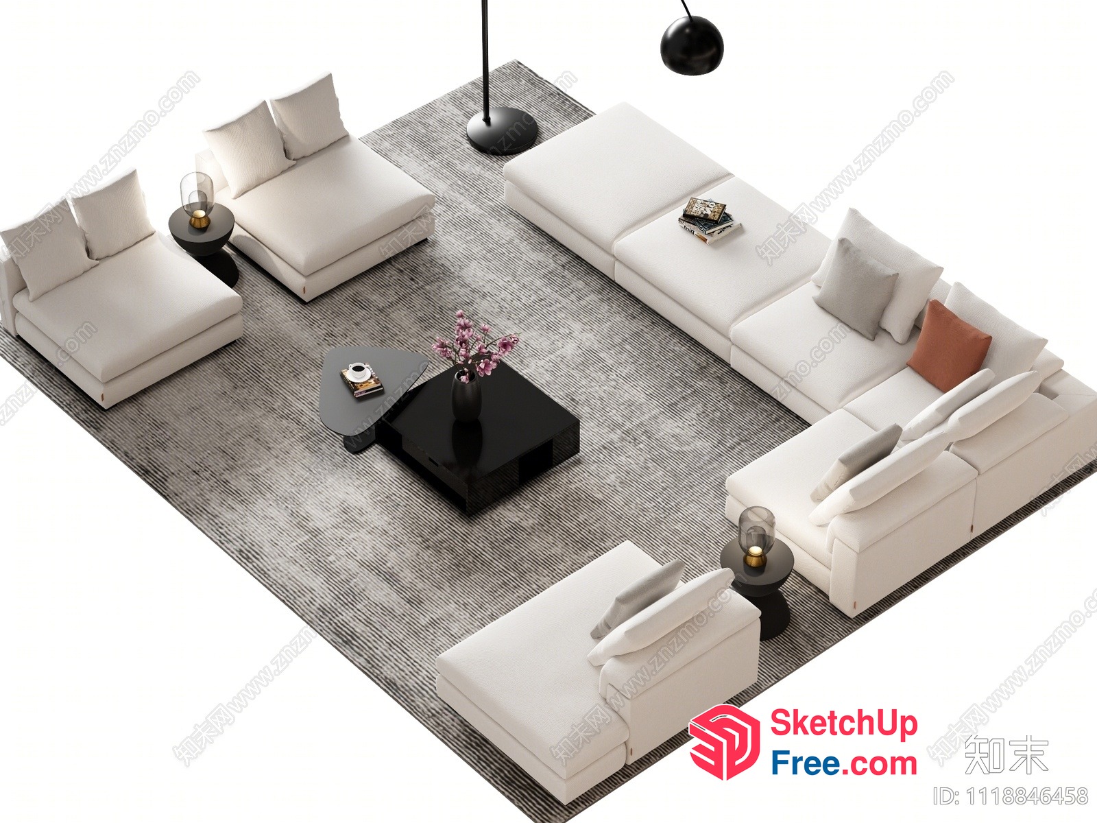 Modern Minimalist Living Room With White Furniture 3D SketchUp File