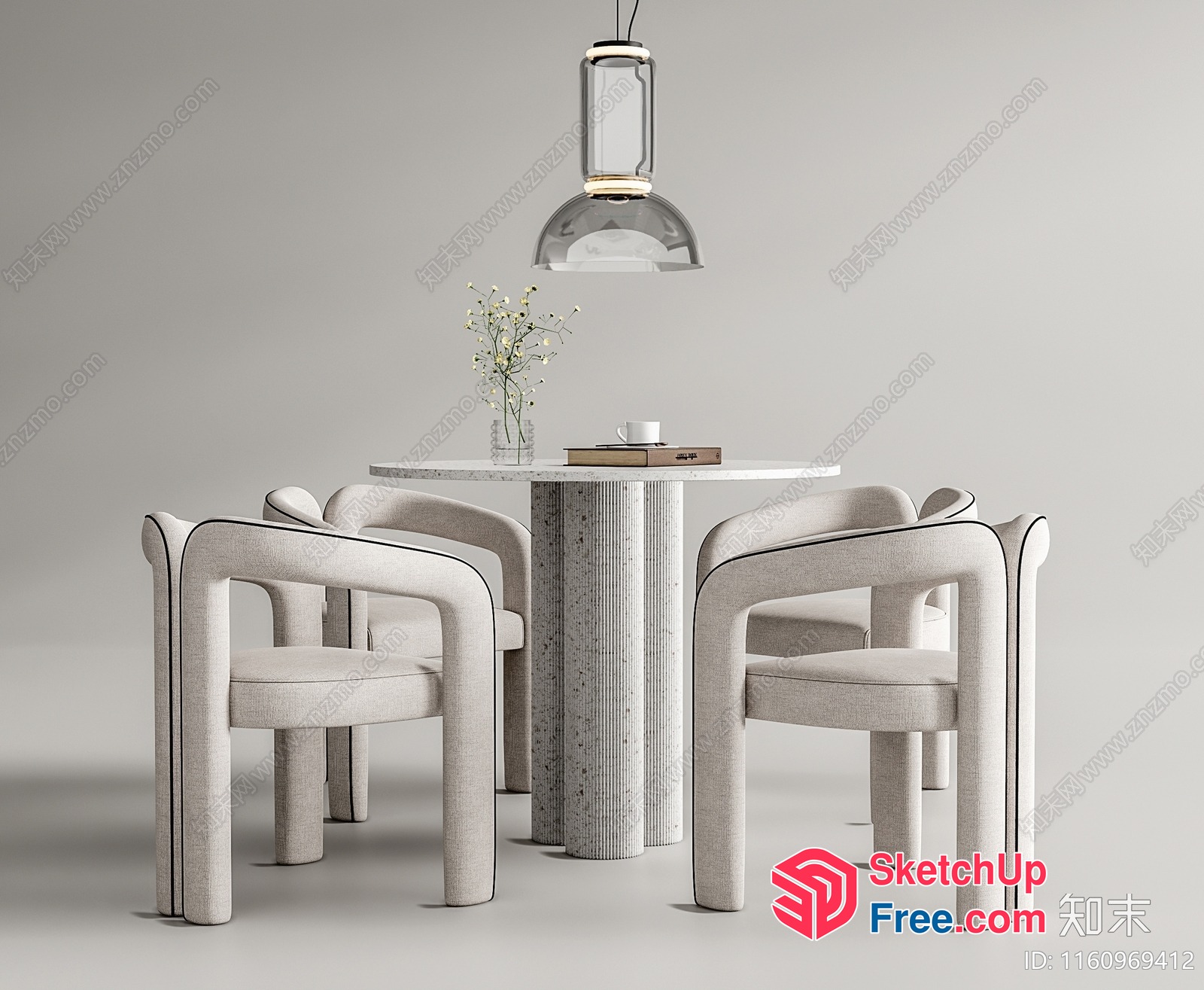 Elegant Minimalist White Dining Room Scene 3D SketchUp File