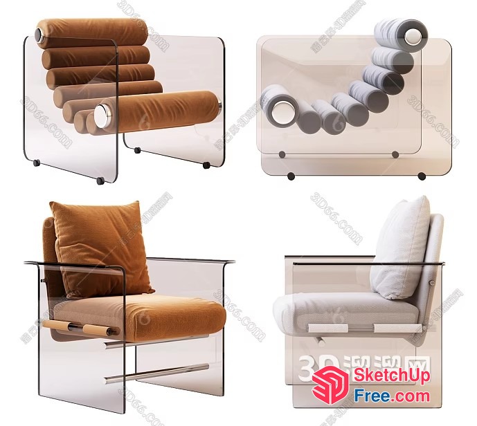 Modern Glass And Wood Armchair Collection 3D SketchUp File