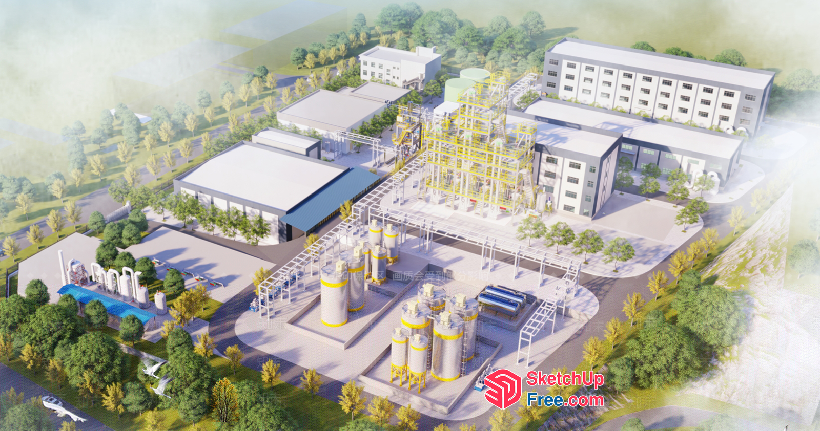 Modern Industrial Park Complex 3D SketchUp File