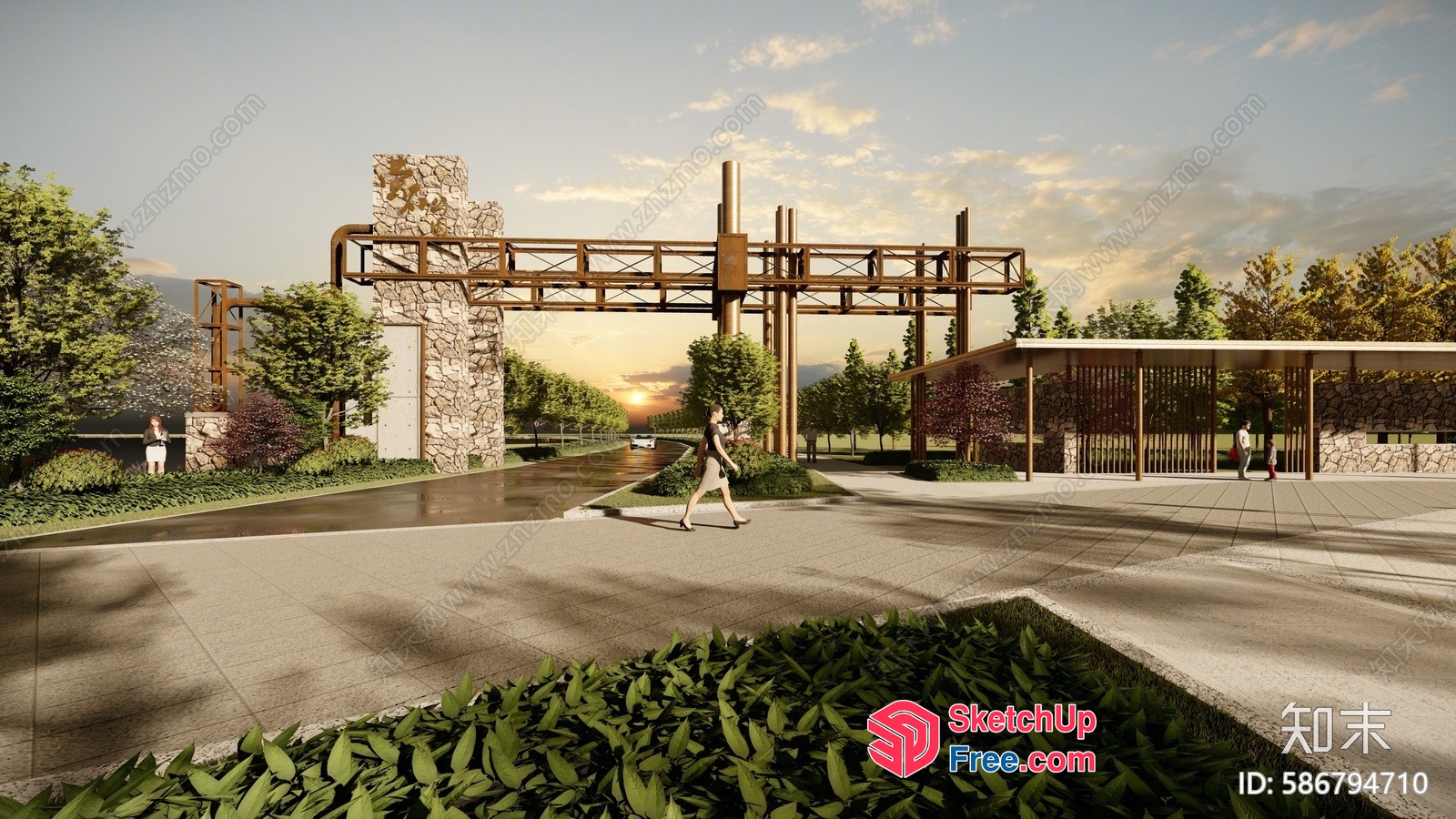 Entrance To A Park With A Modern Gate 3D SketchUp File