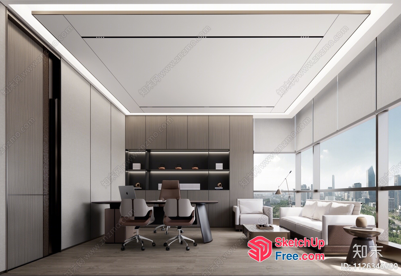 Modern Office Space With City View 3D SketchUp File