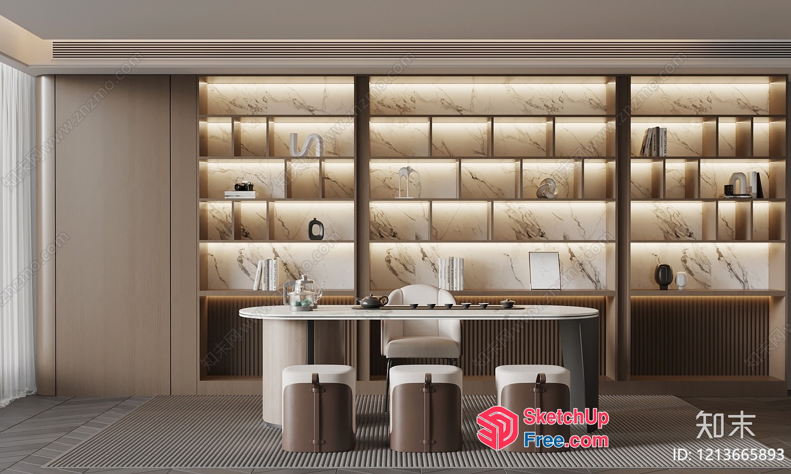 Modern Minimalist Dining Area With Sleek Marble Shelving 3D SketchUp File