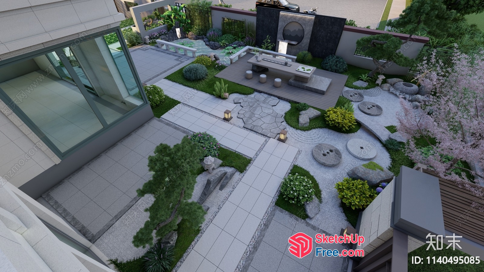 Serene Japanese-Style Courtyard Garden 3D SketchUp File