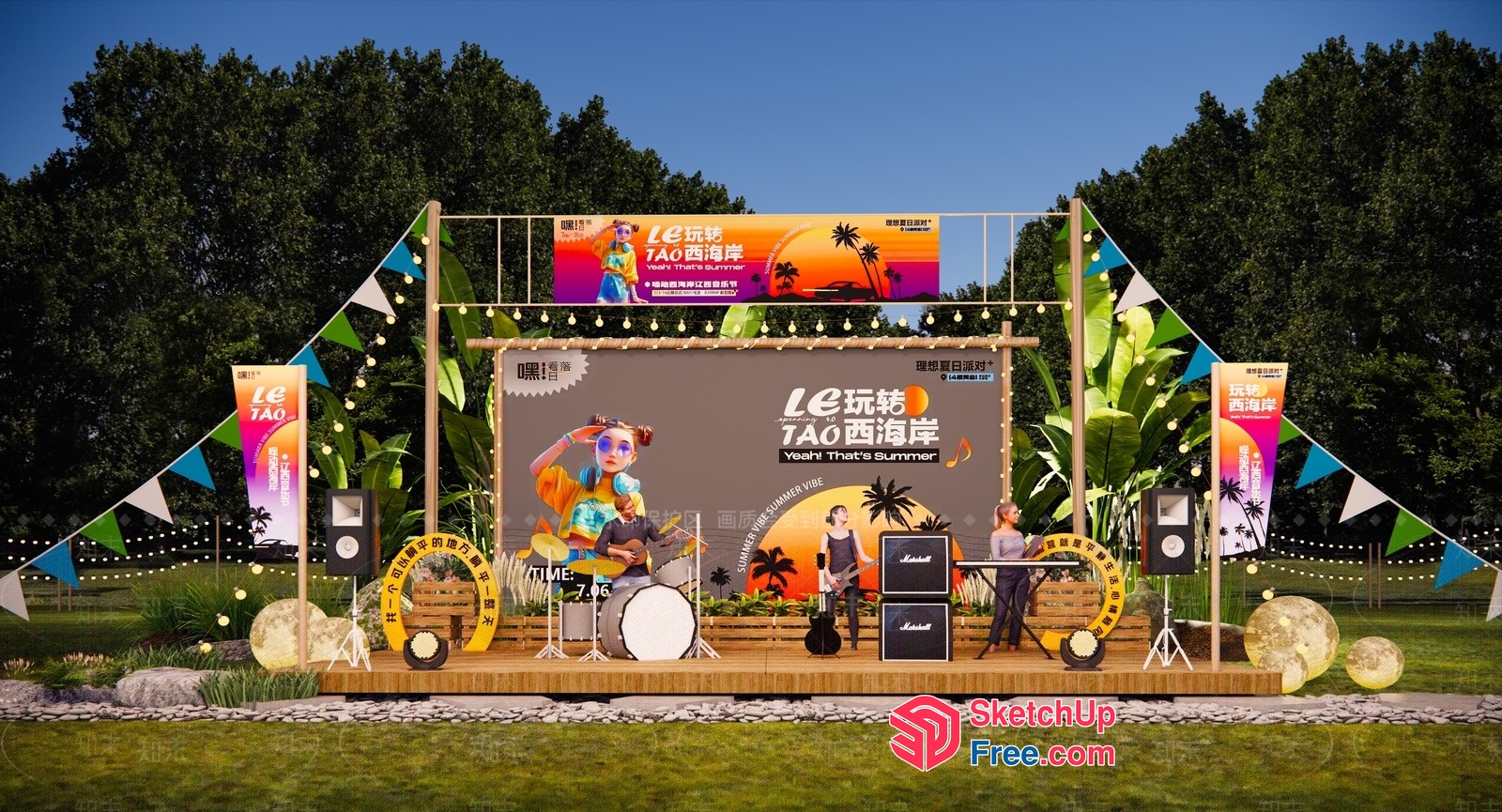 Vibrant Tropical Stage Setup 3D SketchUp File