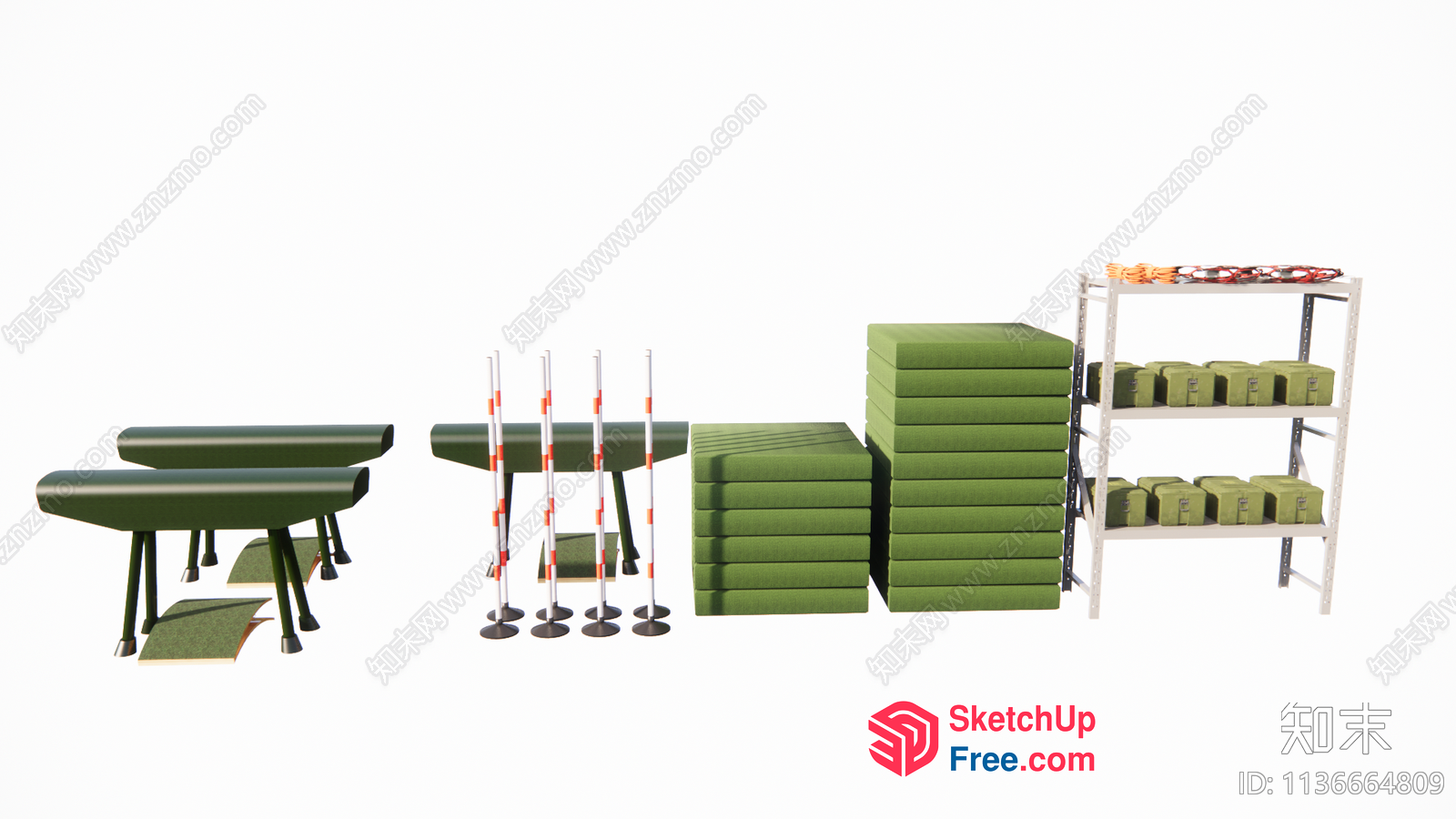 Stack Of Green Rectangular Objects With Railing And Shelves 3D SketchUp File