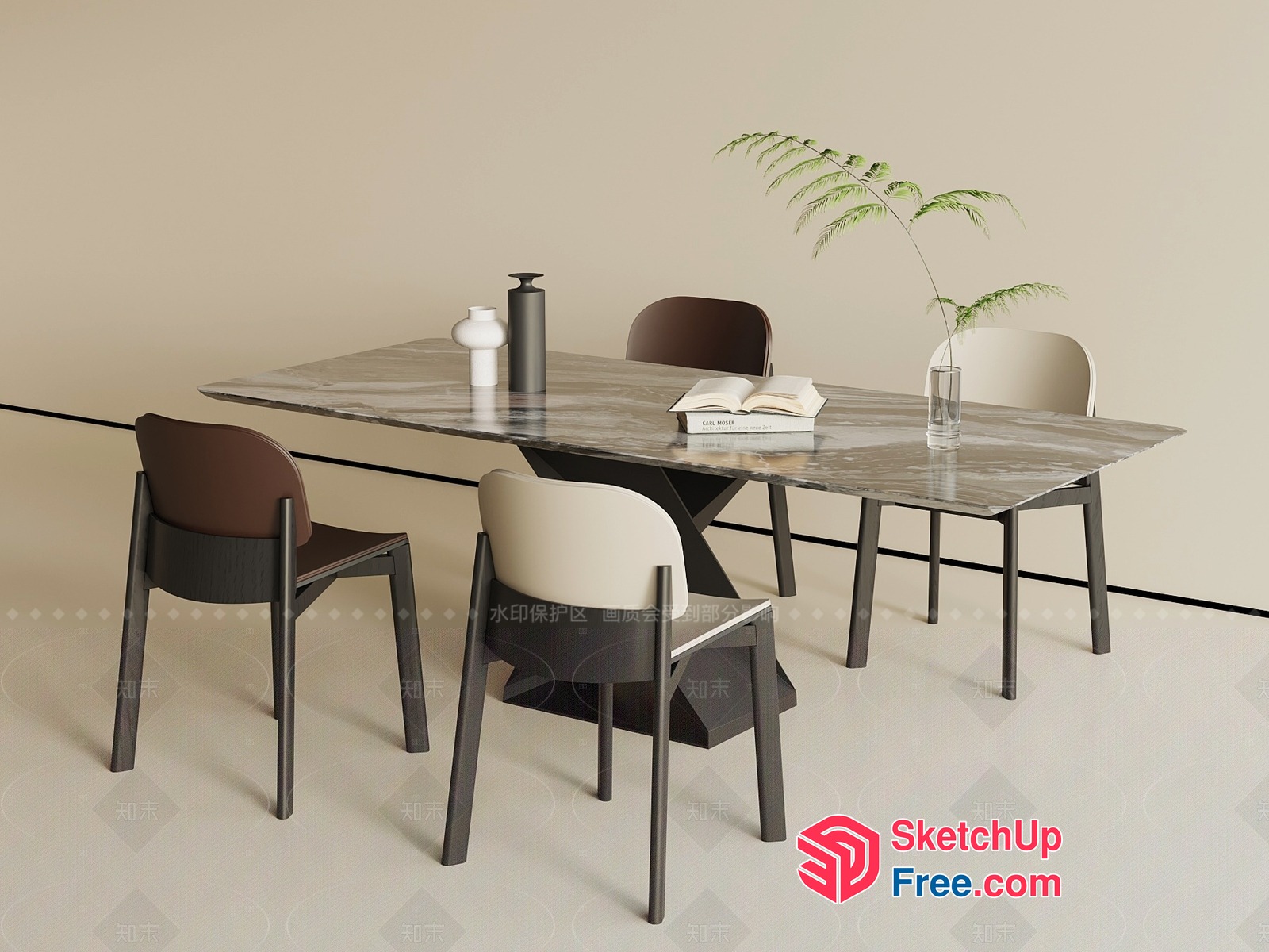 Elegant Dining Room With Marble Table And Modern Chairs 3D SketchUp File