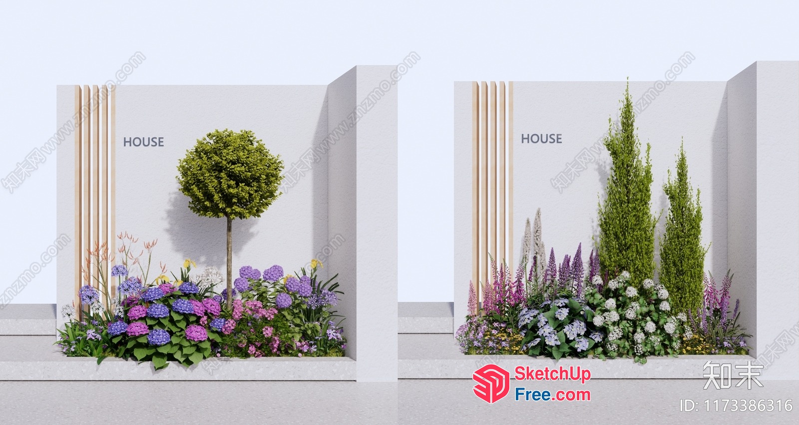 Exterior Garden Decor With Flowers And Trees 3D SketchUp File