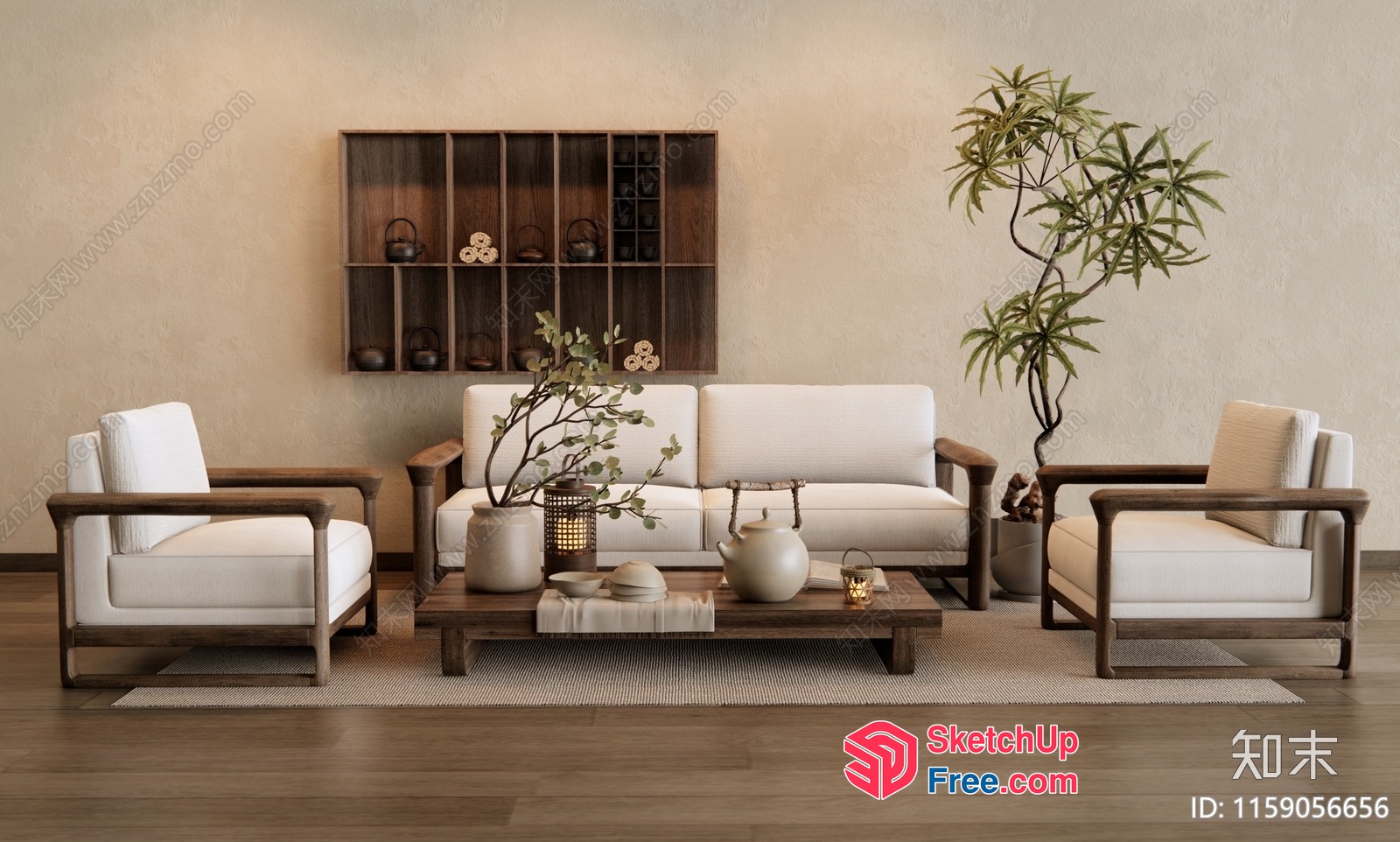 Elegant And Modern Living Room With White Furniture And Plants 3D SketchUp File