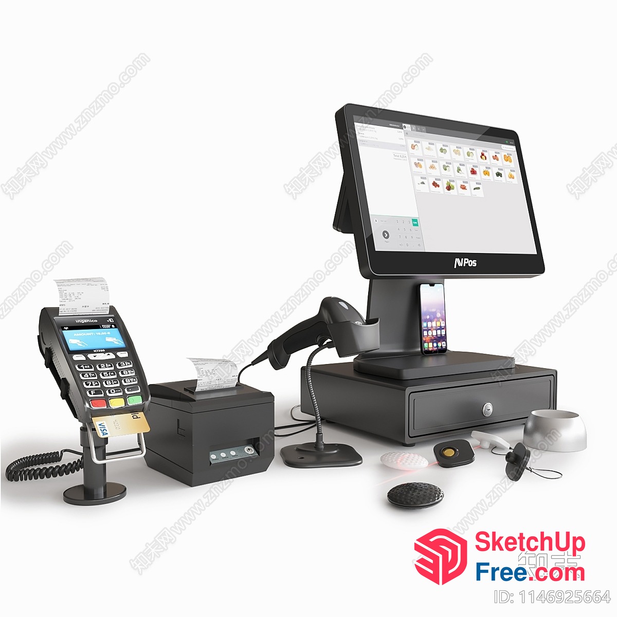 Point Of Sale System With Cash Register And Scanning Device 3D SketchUp File