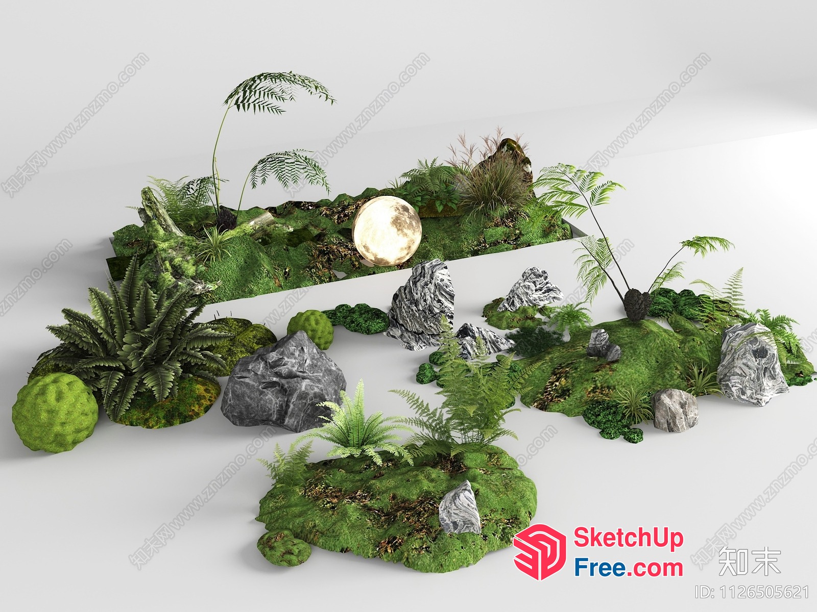 3D Rendering Of A Lush Greenery And Rock Scene 3D SketchUp File
