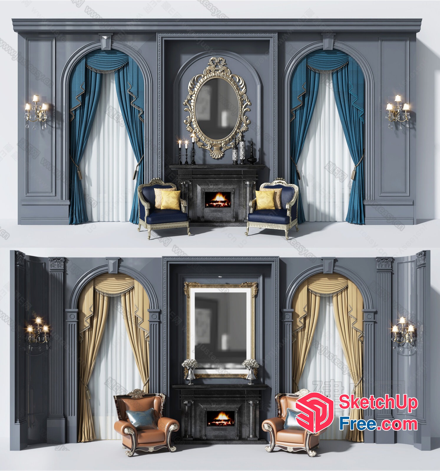 Elegant Fireplace And Seating Area 3D SketchUp File