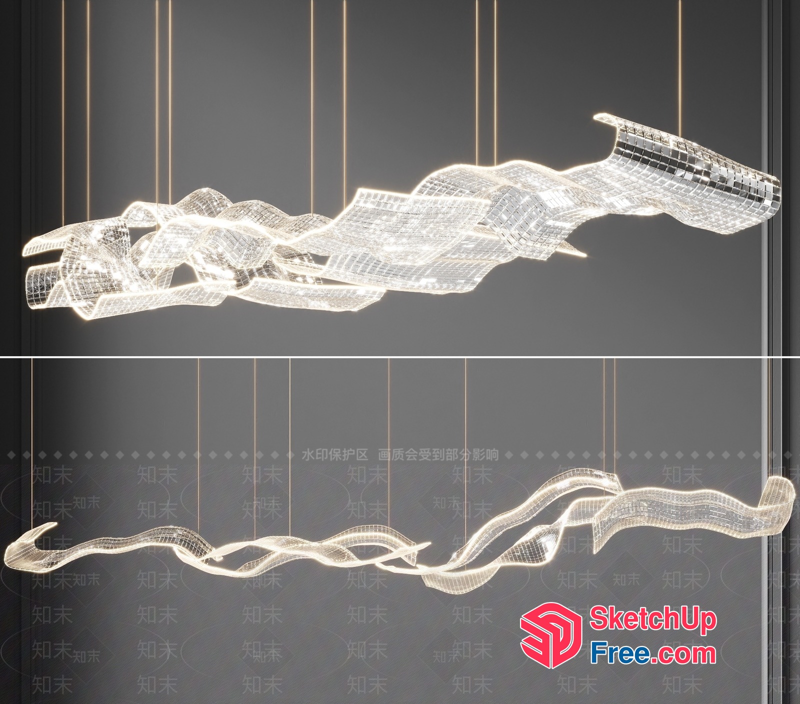 Modern Glass Chandelier With Intricate Design 3D SketchUp File