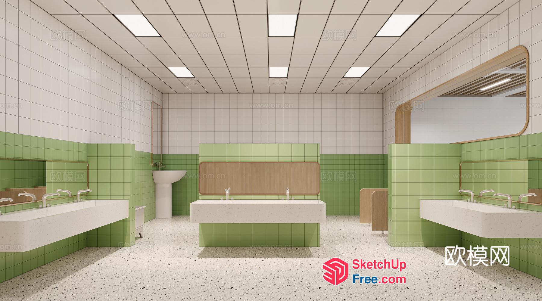 Modern Green And White Bathroom With Two Sinks 3D SketchUp File