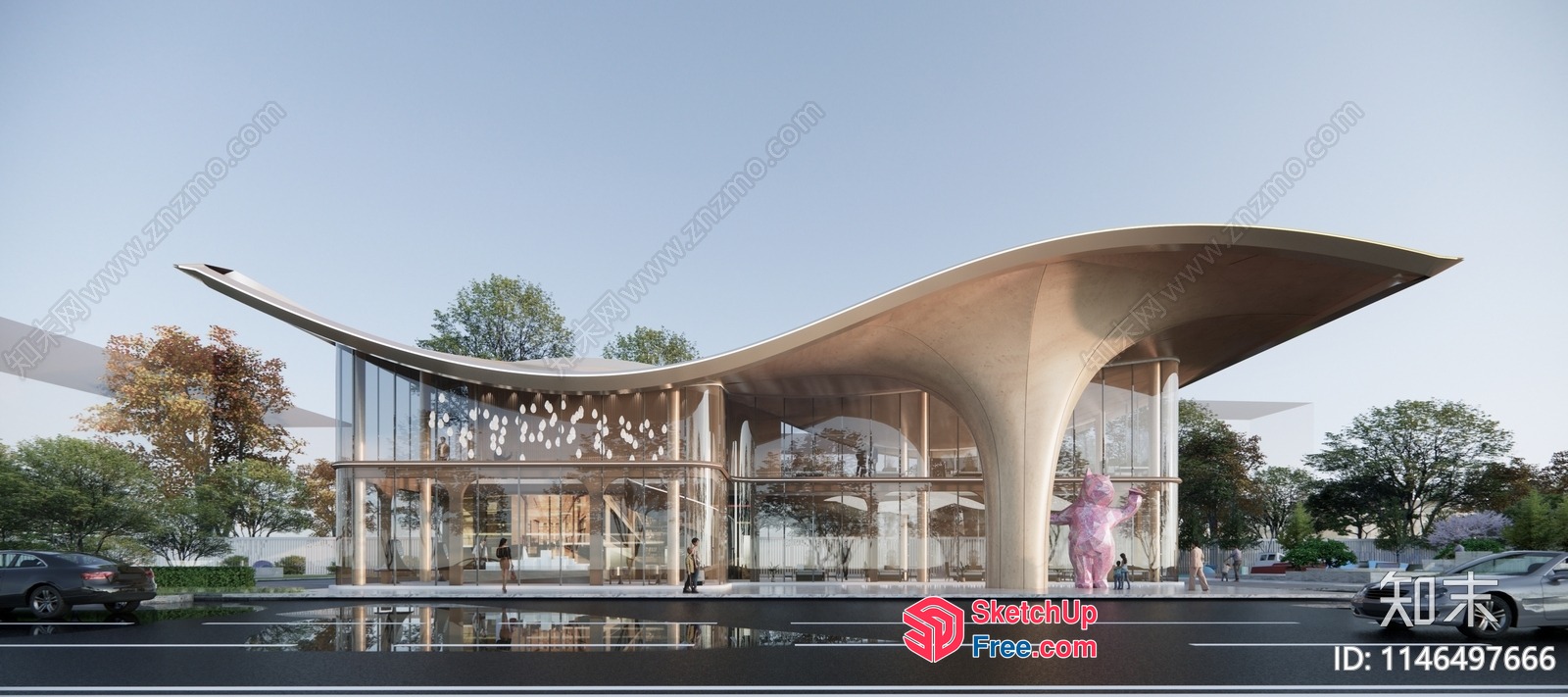 Modern Commercial Building With Unique Roof Design 3D SketchUp File