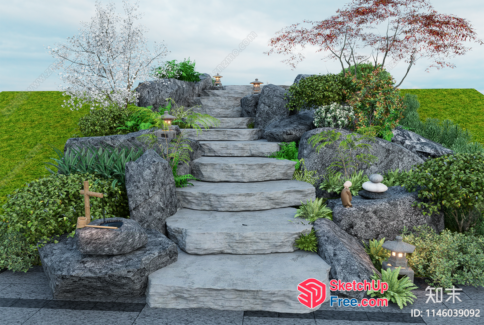 Serene Japanese-Style Stairway 3D SketchUp File
