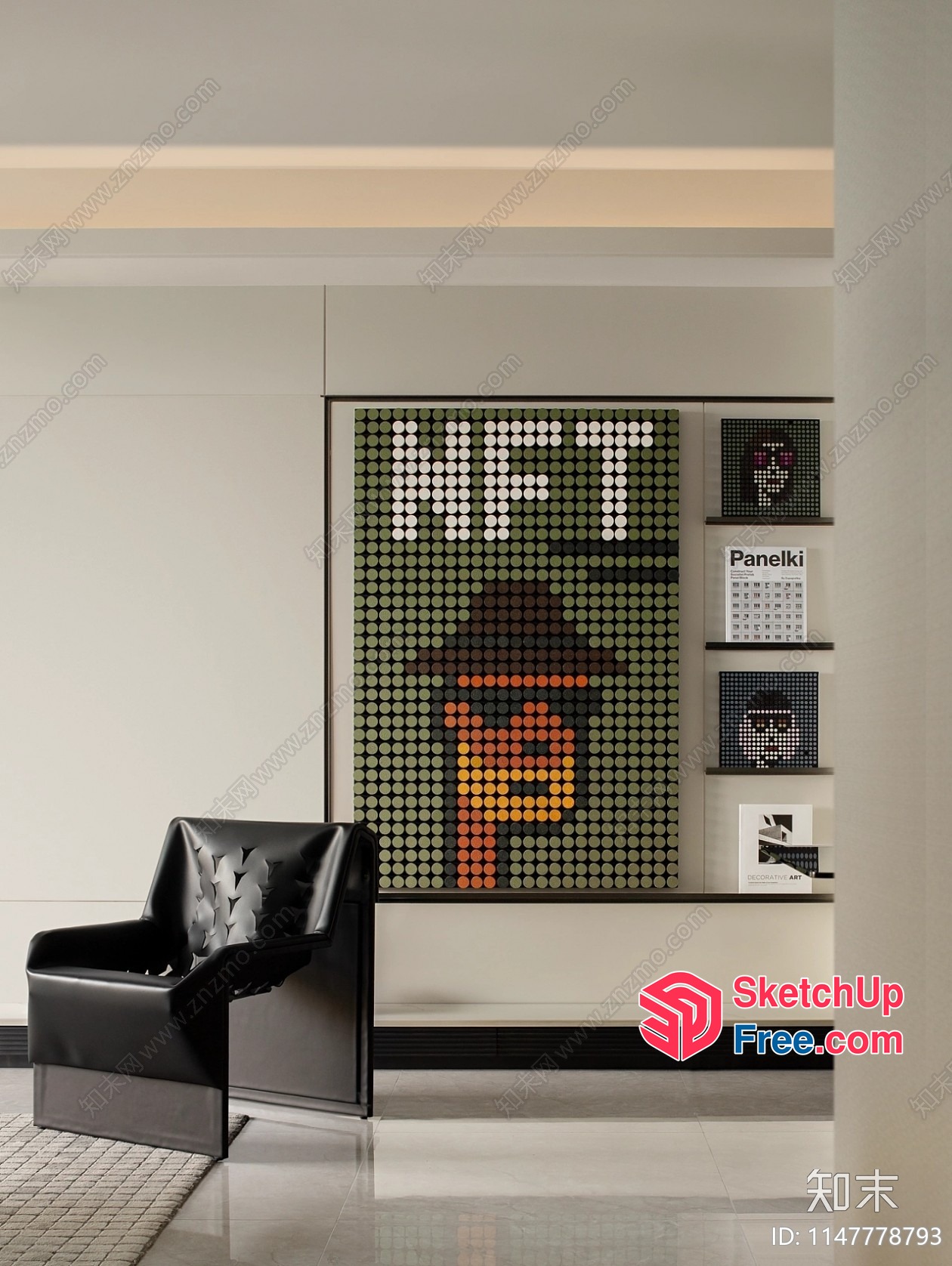 Minimalist Decorated Wall With Pillar And Armchair 3D SketchUp File