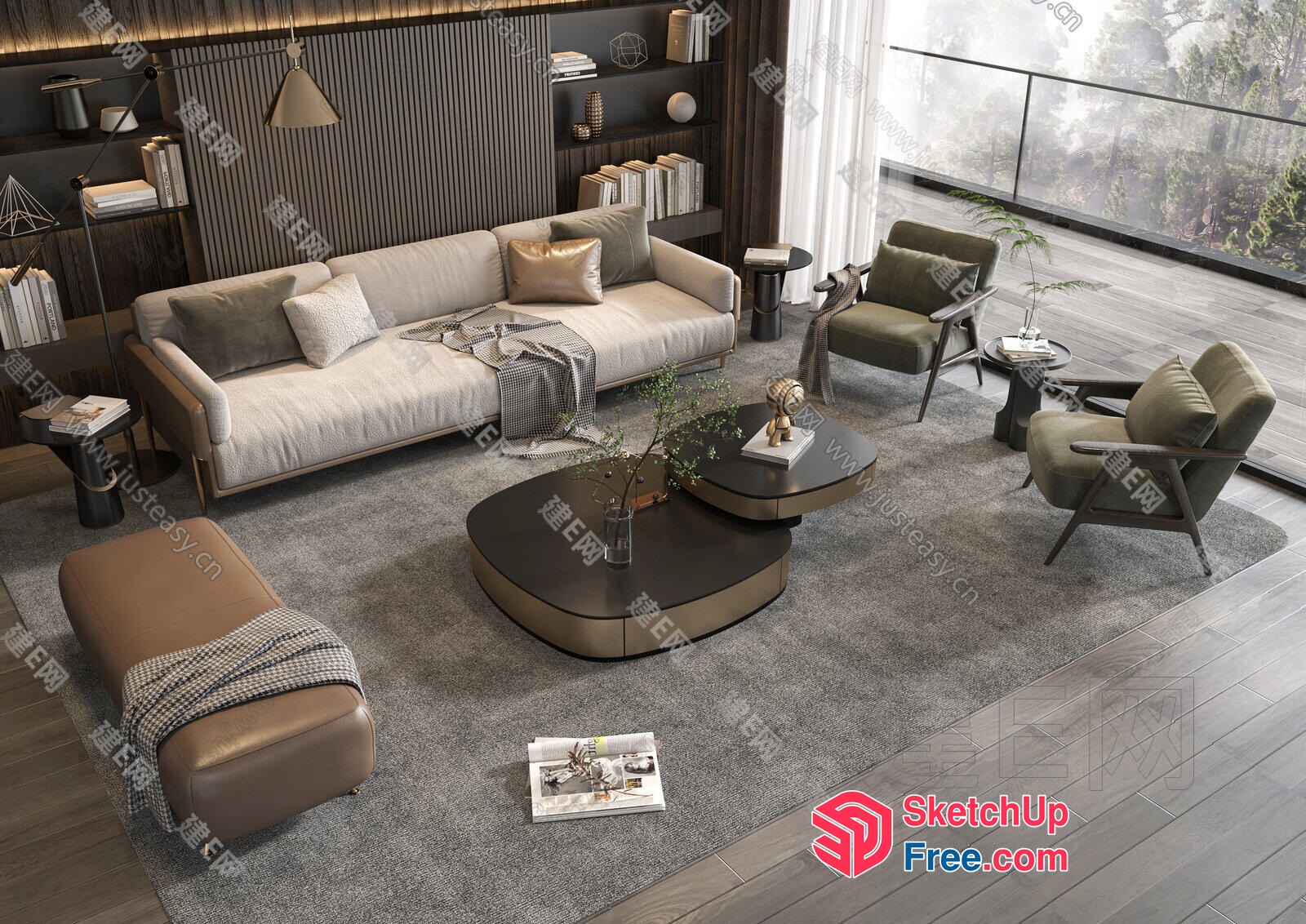 Modern Living Room With Minimalist Decor And Natural Light 3D SketchUp File