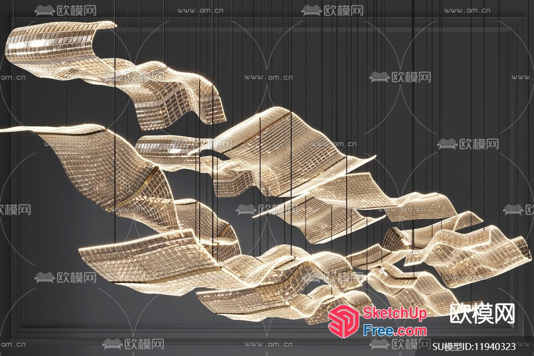 Elegant Gold Wave Light Fixture 3D SketchUp File