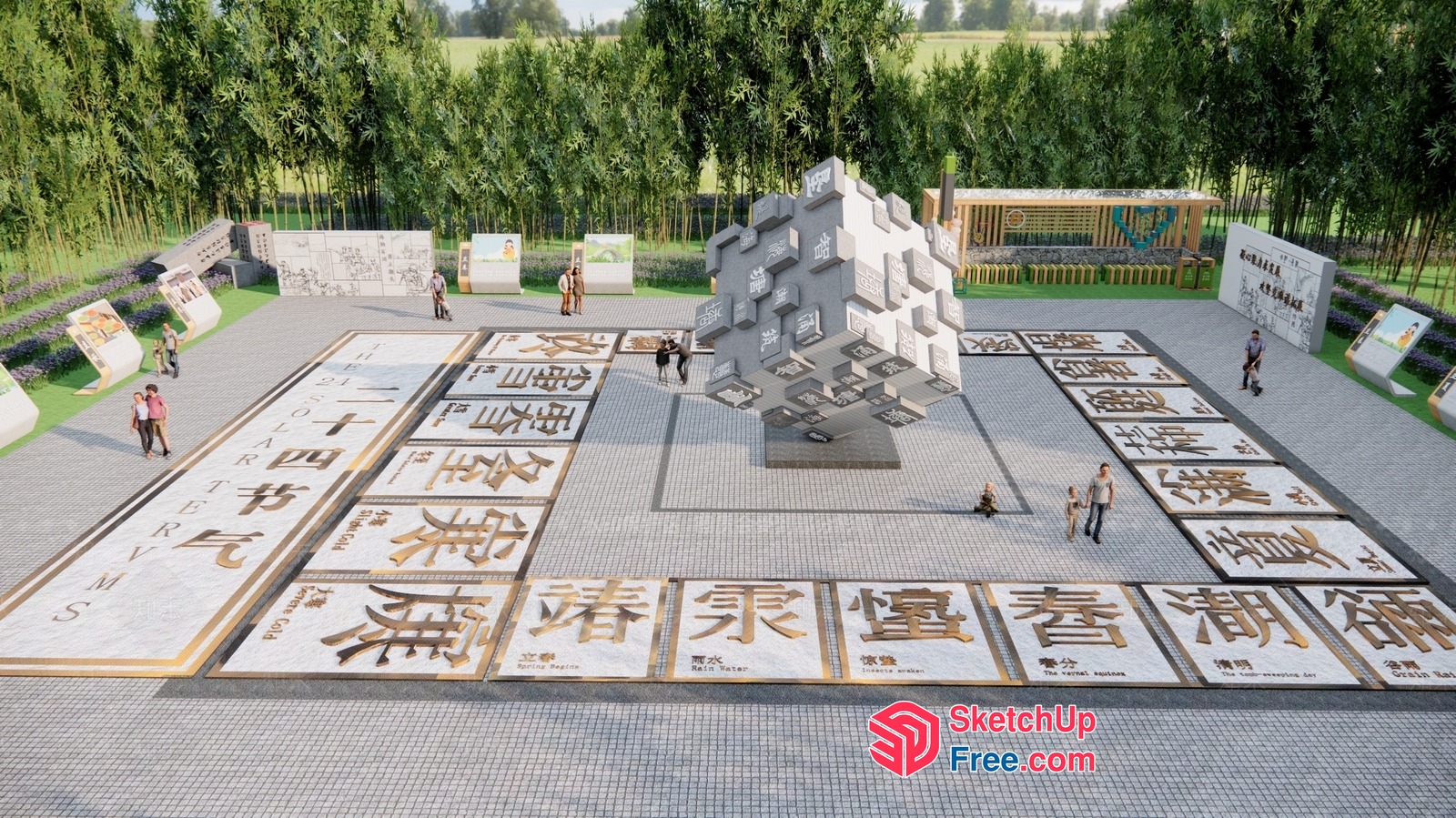 Asian-Inspired Outdoor Exhibit Space 3D SketchUp File