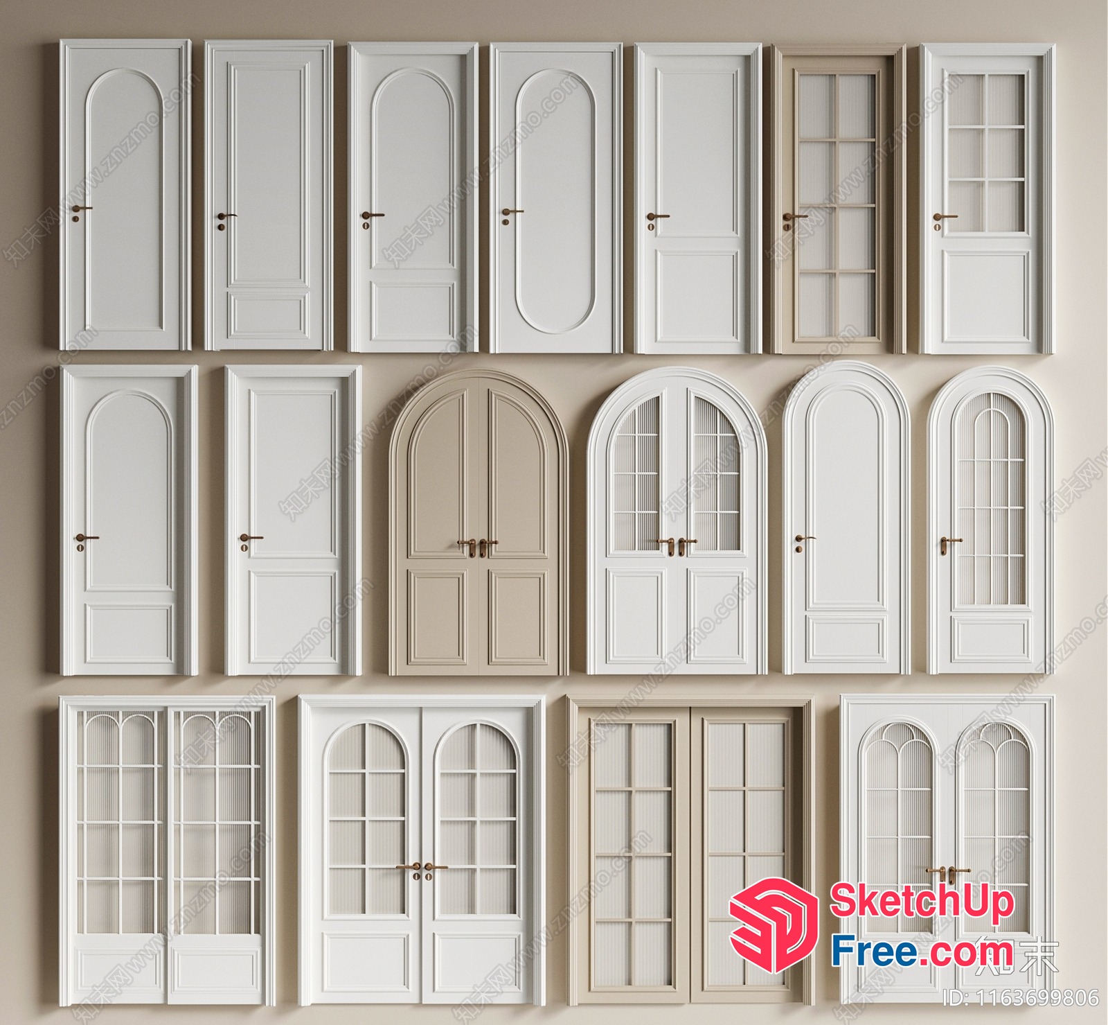 Elegant White Doors And Windows 3D SketchUp File