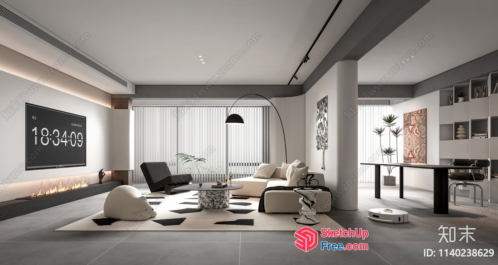 Modern Minimalist Living Room With Neutral Color Scheme 3D SketchUp File